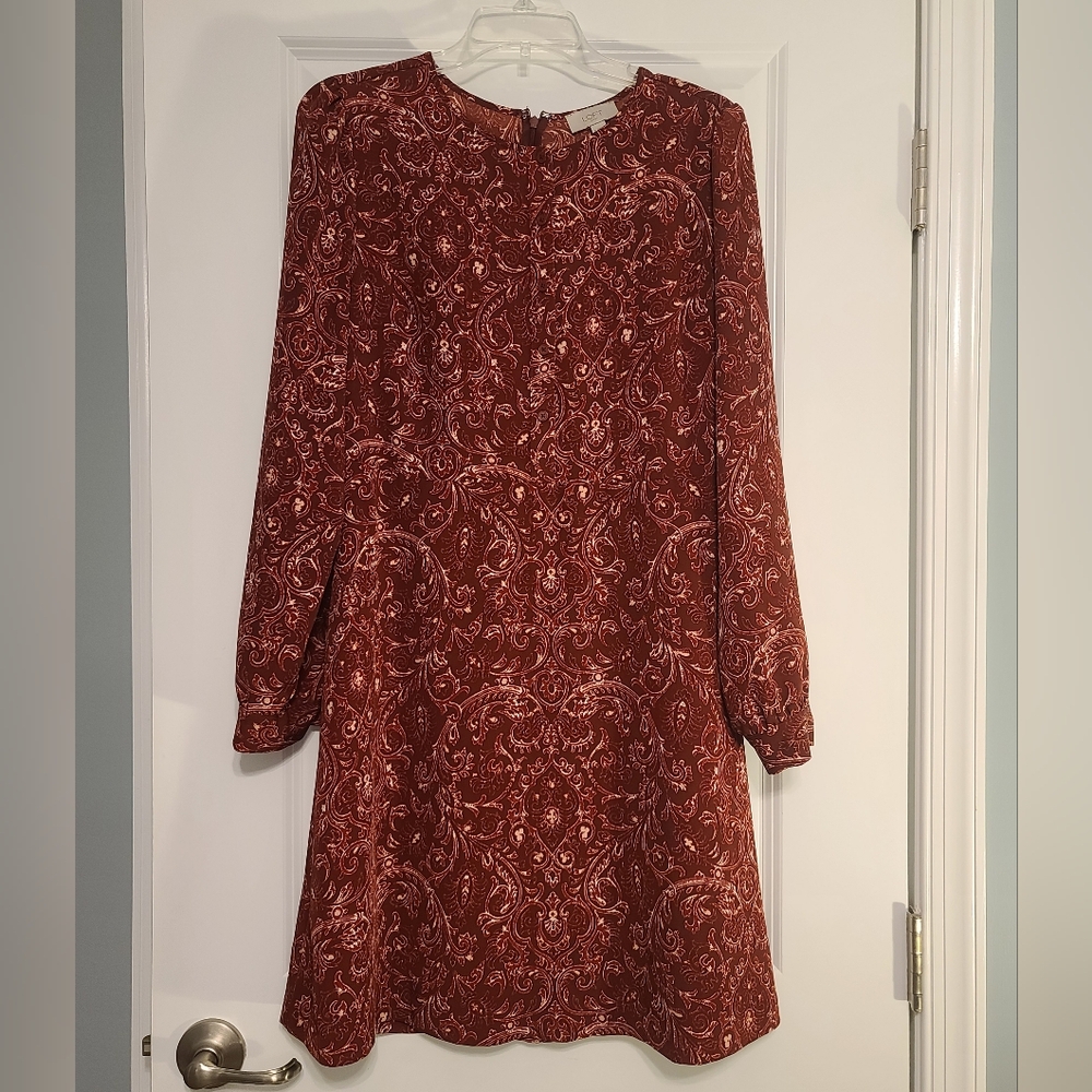Ann Taylor LOFT Women's Red Paisley Long Sleeve Button-Up Dress, Sz 8, EC